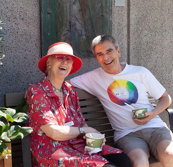 Senior couple sitting on bench