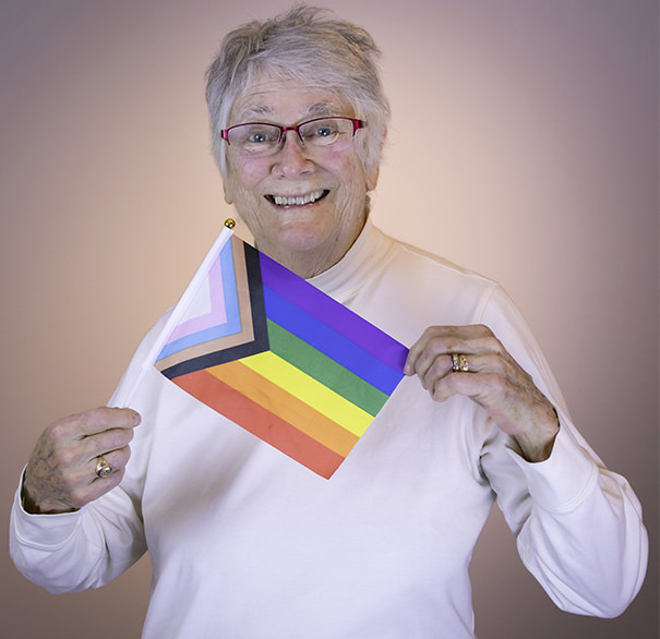 woman holding flag