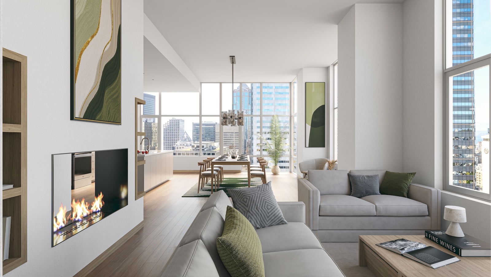 west tower interior apartment living and dining area